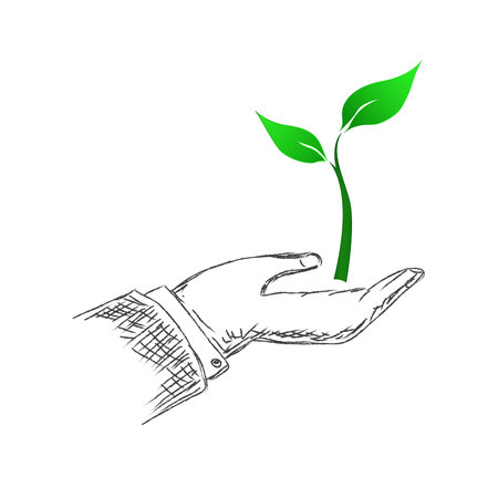 green, plant, growing, hand, sketch, vector, illustrationのイラスト素材