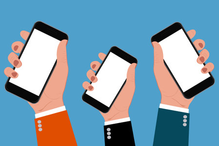 hands holding smartphones, vector illustration