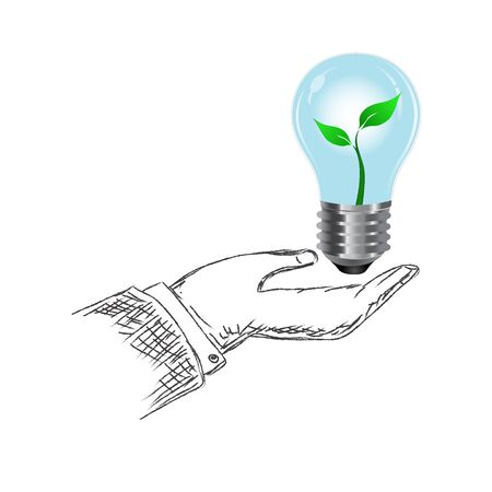 hand holding light bulb with plantのイラスト素材