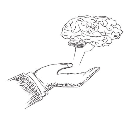 human, brain, hand, sketch, vector, illustrationのイラスト素材