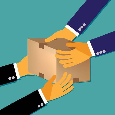 team work concept in flat design for web, vectorのイラスト素材