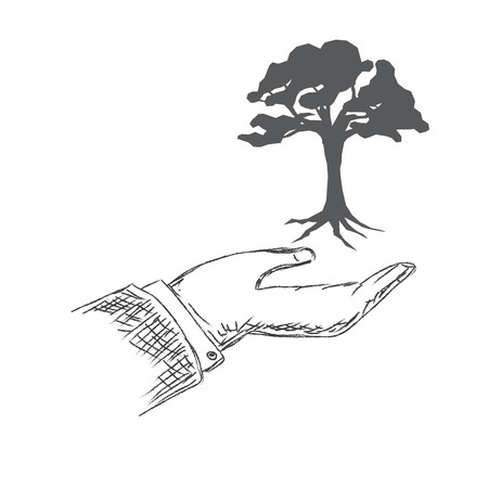 hand holding tree, sketch, vector, illustrationのイラスト素材