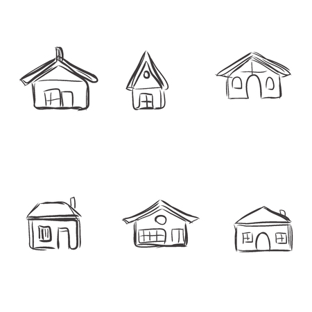 building icons, sketch, vector illustrationのイラスト素材