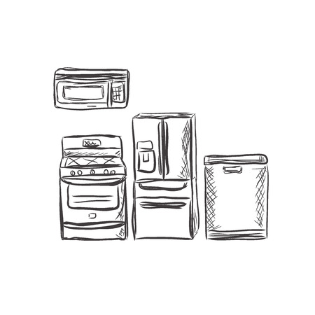 kitchen household appliances, design element, sketch, vector illustrationのイラスト素材
