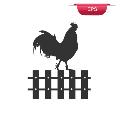 Rooster on fence icon, chicken, crowing, vector illustrationのイラスト素材