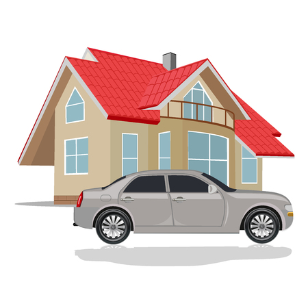 house with car, vector illustrationのイラスト素材