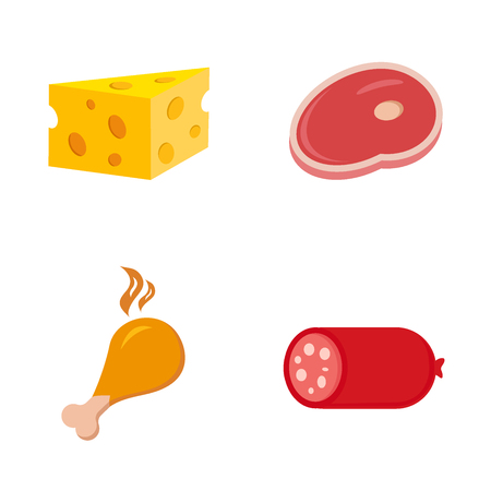 cheese, ham, chicken, salami, set, design elements, flat style, vector illustrationのイラスト素材