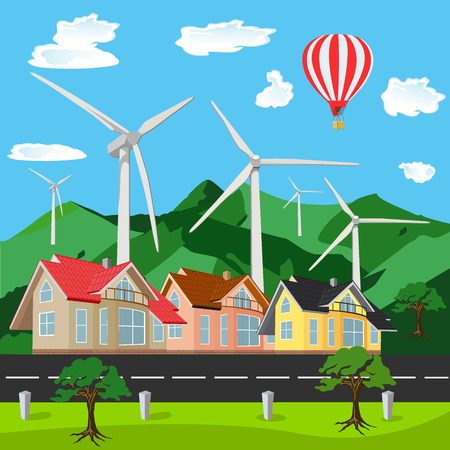 Green environment friendly city scene, flat style, vector illustrationのイラスト素材