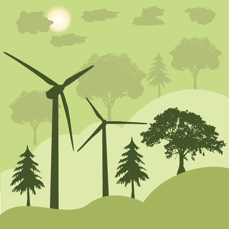 wind turbines, green energy concept, vector illustrationのイラスト素材