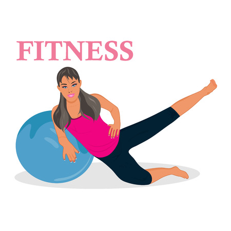 fitness, woman exercising with stability ball, vector illustrationのイラスト素材
