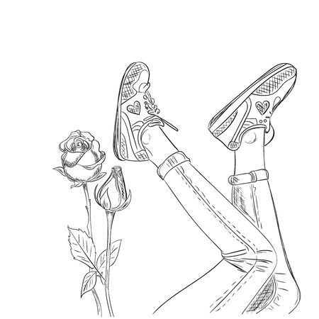 rose and legs in sketch styleのイラスト素材