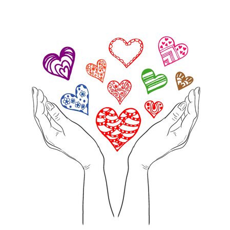 hands with hearts in sketch styleのイラスト素材