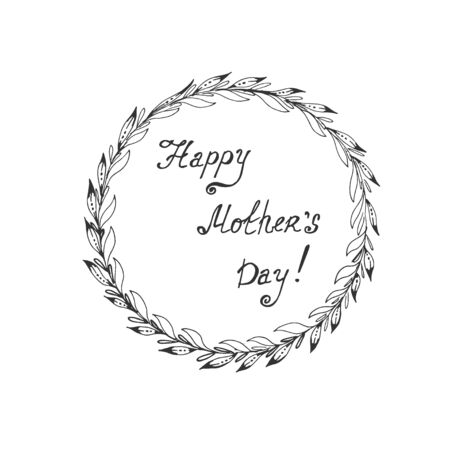 Wreath with happy mothers day text, hand drawn vector illustrationのイラスト素材