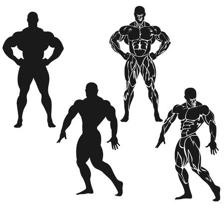 Bodybuilding, Powerlifting, vector, setのイラスト素材