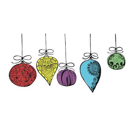 Christmas decorations in sketch style, vectorのイラスト素材