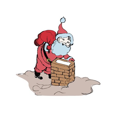 Santa Claus and chimney, sketch styleのイラスト素材