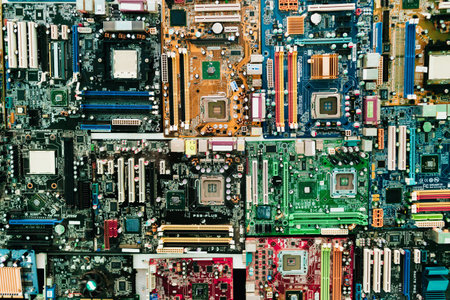 Computer chip circuit motherboard cpu core board color processor technology background or texture...