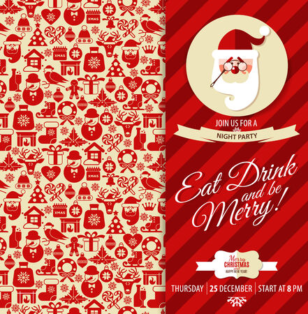 Invitation card of christmas.Christmas seamless pattern of icons.のイラスト素材