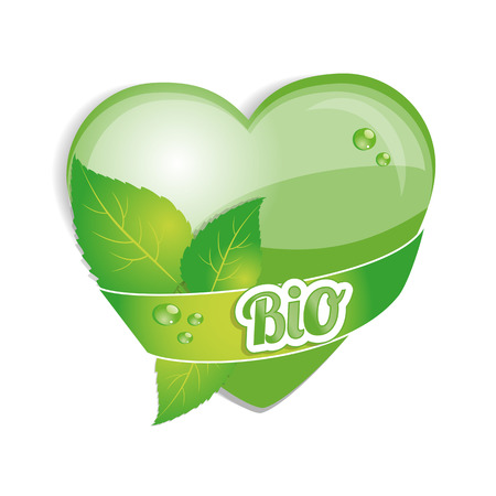 Ecology concept with heart of green leaves and ribbon vector illustrationのイラスト素材