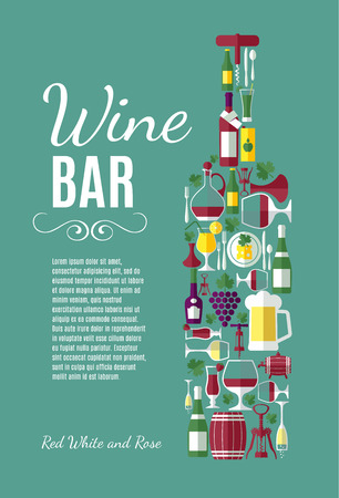 Vine flat background. Wine bar composition.のイラスト素材