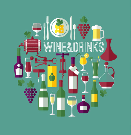 Vine flat background. Wine bar composition.のイラスト素材