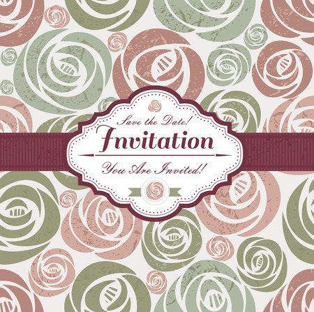 Wedding invitation card of vintage roses and frame.のイラスト素材