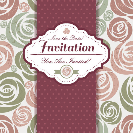 Wedding invitation card of vintage roses and frame.のイラスト素材