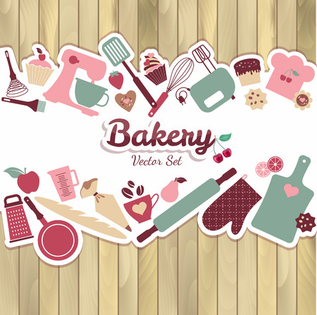 Bakery and sweet abstract illustration on wood.のイラスト素材