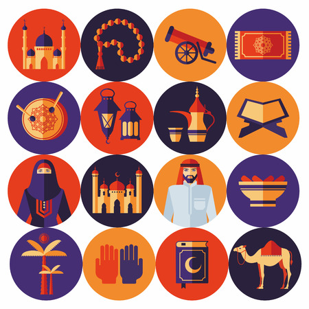 Ramadan Kareem icons set of Arabian. Flat design.のイラスト素材