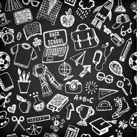 Seamless pattern of school. Back to school illustration. Sketch set.のイラスト素材