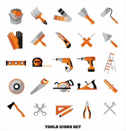 Buildings tools icons set. Flat design symbols.のイラスト素材