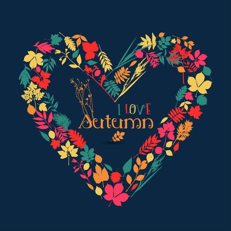 I love autumn. Vector design illustration with heart.のイラスト素材