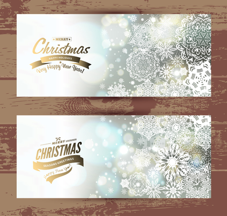 Snowflake backgroundset of christmass banners. Vector holiday backdrop.