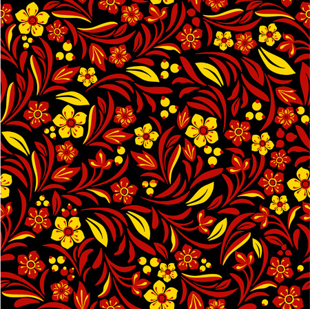 Russian ethnic on seamless plants patternのイラスト素材