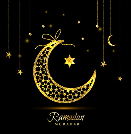 Ramadan Kareem celebration greeting card decorated with moons and starsのイラスト素材
