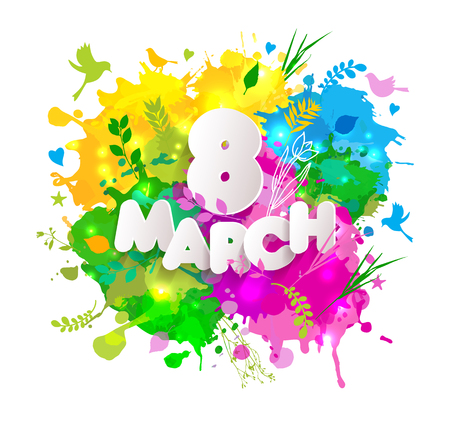 8 March vector card with colorful blots for Woman's Day celebration.のイラスト素材