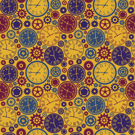 Clock's seamless pattern. Color texture of time.のイラスト素材