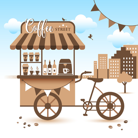 Market Cart. Take Coffee with You. Vector illustrationのイラスト素材