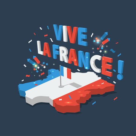 Bastille Day, Independence Day of France, symbols. French flag and map icons set in 3d style.のイラスト素材
