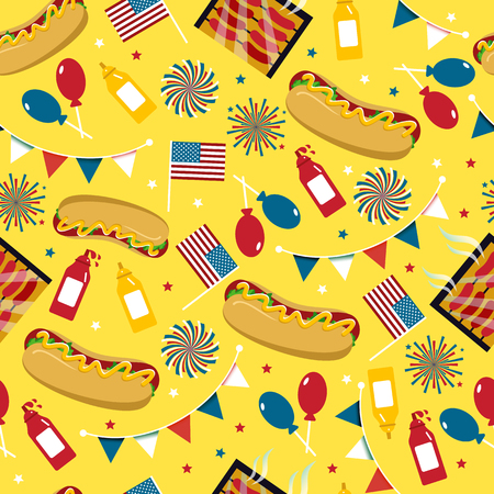 National hot dog day. Hot dog vector. Seamless pattern.のイラスト素材