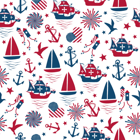 Happy columbus day. Vector illustration, seamless pattern on white background.のイラスト素材