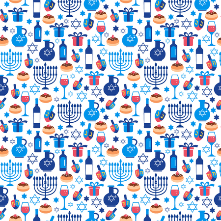 Jewish holiday Hanukkah greeting card traditional Chanukah symbols.のイラスト素材