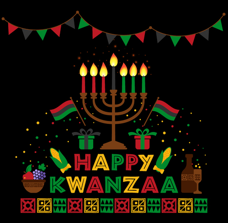 Banner for Kwanzaa with traditional colored and candles representing the Seven Principles or Nguzo Saba .の写真素材