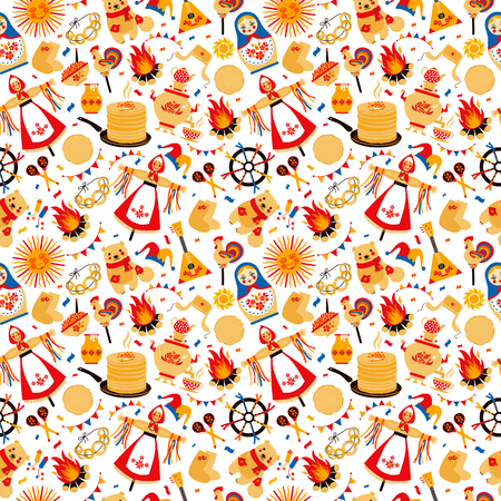 Shrovetide or Maslenitsa. Russian inscription Maslenitsa wide Wide Maslenitsa seamless pattern. Great Russian holiday Shrovetide.のイラスト素材