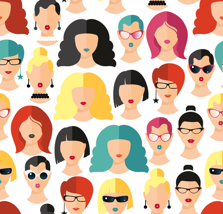Set woman face hairstylein color. Girls vector illustration.のイラスト素材