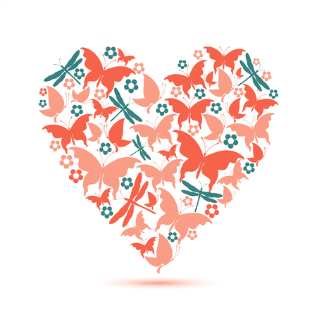 red heart, butterflies valentine cardのイラスト素材