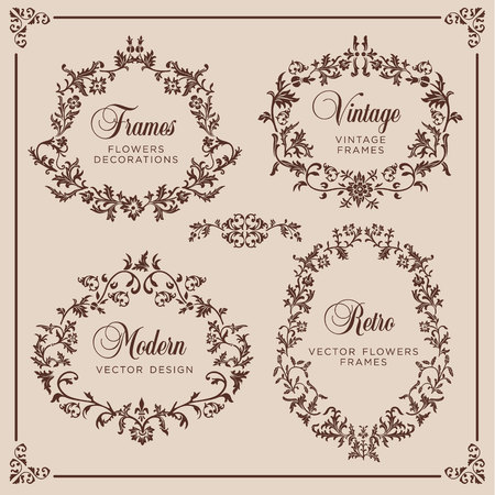 Vintage vector Set. Floral elements for design of monograms, invitations, frames, menus, labels and websites.のイラスト素材