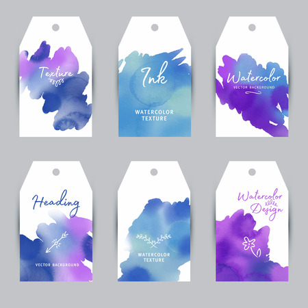 Set watercolor labels design elements, vintage frame handmade aquarelle.のイラスト素材