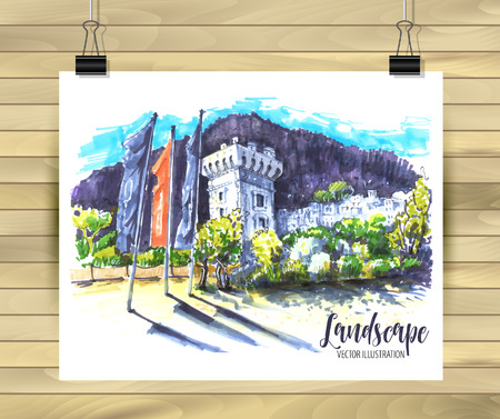 Hand drawn old City Sketch for your designのイラスト素材