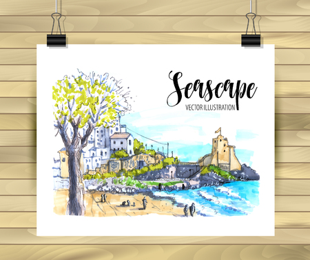 Hand drawn seascape Sketch for your design.のイラスト素材